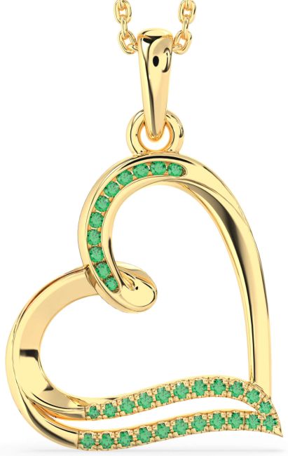 Emerald Gold Silver Heart Necklace