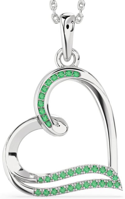 Emerald Platinum Heart Necklace