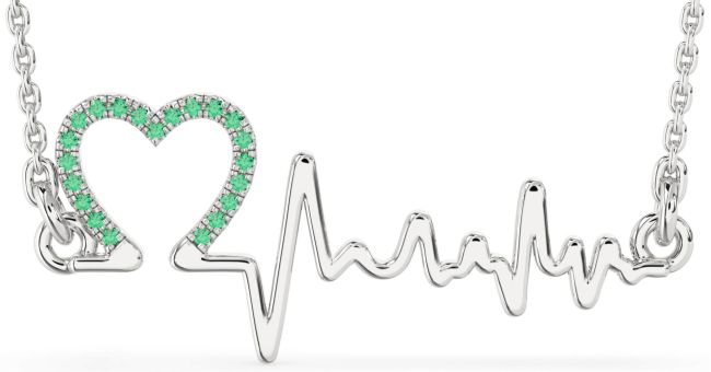Large Emerald Silver Heart Necklace