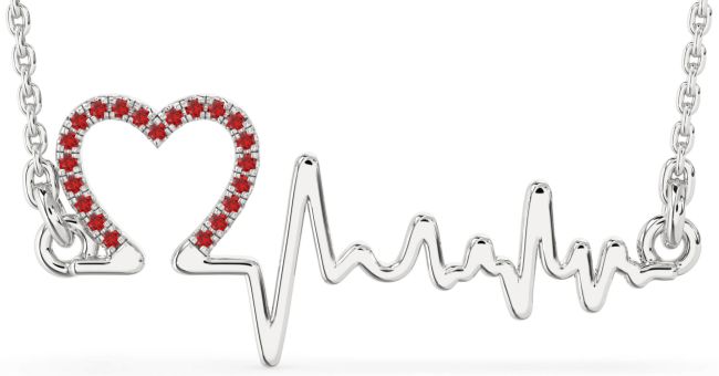 Large Ruby Platinum Heart Necklace