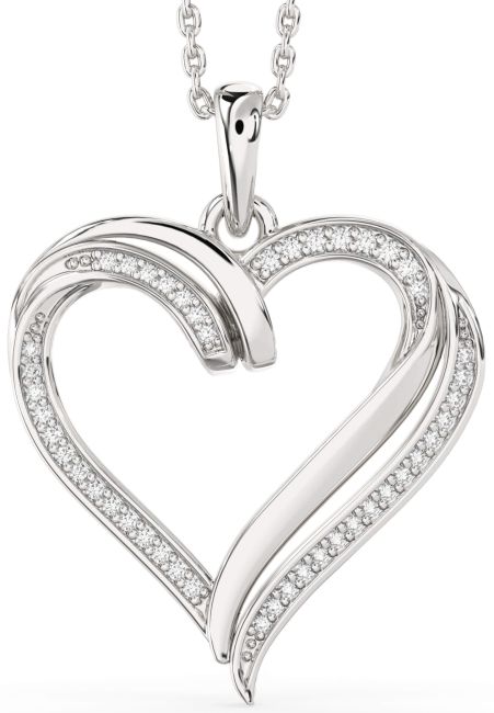 Large Diamond Silver Heart Necklace