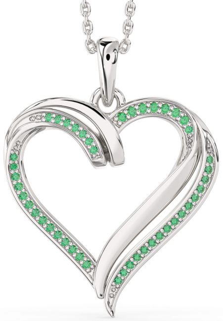Large Emerald Silver Heart Necklace