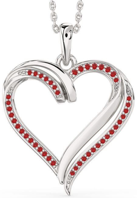 Large Ruby Platinum Heart Necklace