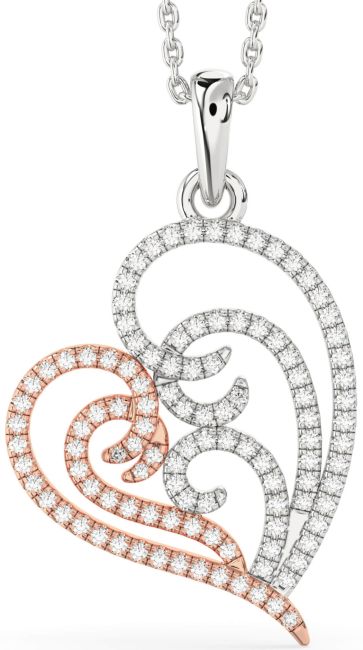 Diamond Rose Gold Silver Heart Necklace