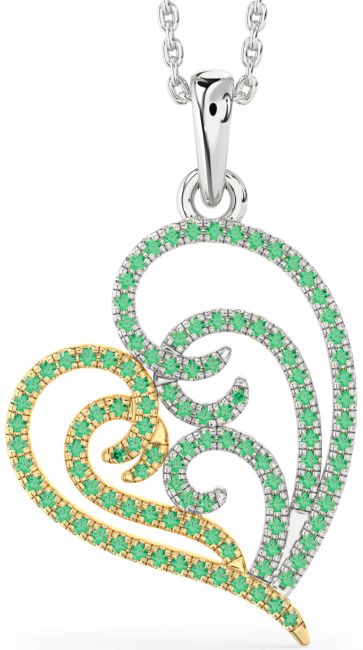 Emerald Gold Silver Heart Necklace