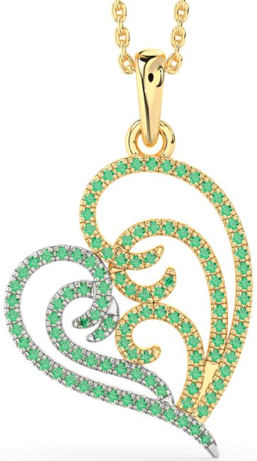 Emerald Gold Silver Heart Necklace