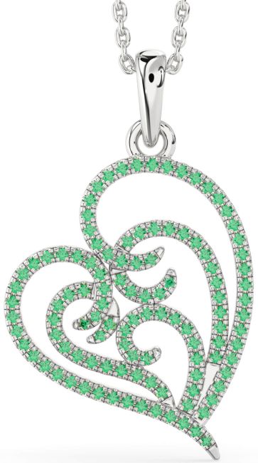 Emerald Silver Heart Necklace