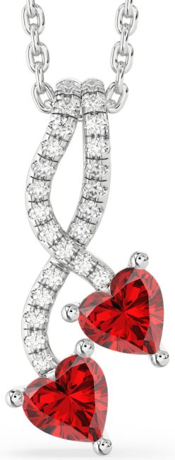 Diamond Ruby Silver Heart Birthstone Necklace