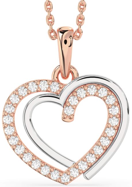 Diamond Platinum & Rose Gold Heart Necklace
