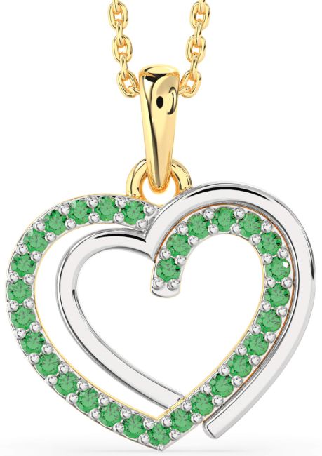 Emerald Gold Silver Heart Necklace