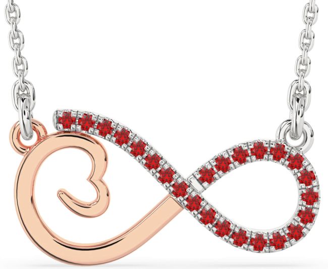Large Ruby Rose Gold Silver Infinity Heart Necklace