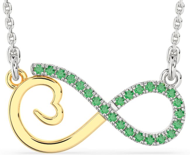 Large Emerald Gold Silver Infinity Heart Necklace