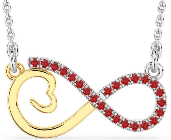 Large Ruby Gold Silver Infinity Heart Necklace
