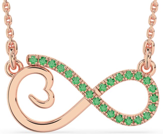 Large Emerald Rose Gold Infinity Heart Necklace