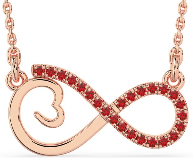 Large Ruby Rose Gold Infinity Heart Necklace
