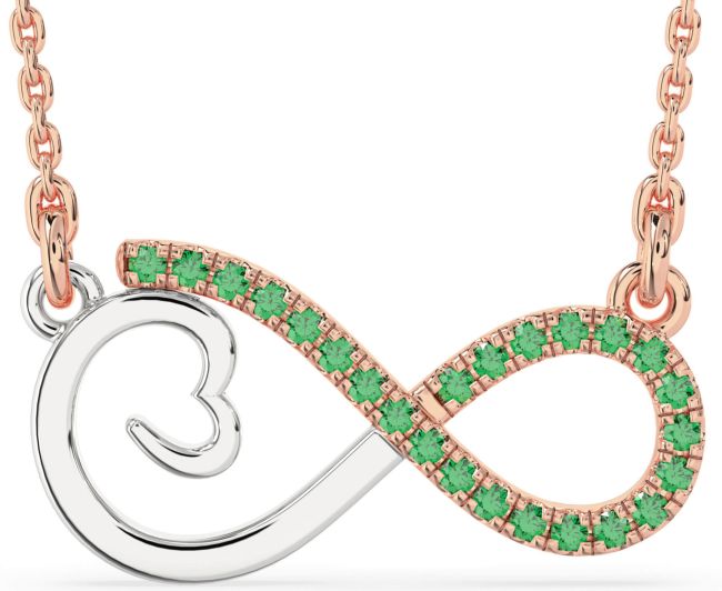 Large Emerald Rose Gold Silver Infinity Heart Necklace