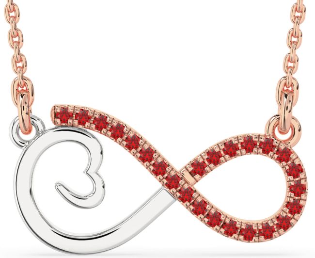 Large Ruby Rose Gold Silver Infinity Heart Necklace