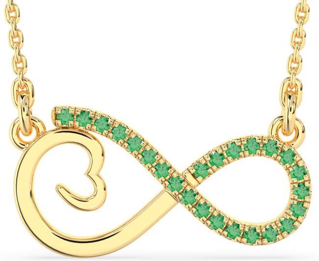 Large Emerald Gold Infinity Heart Necklace