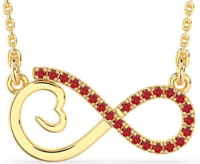 Large Ruby Gold Infinity Heart Necklace