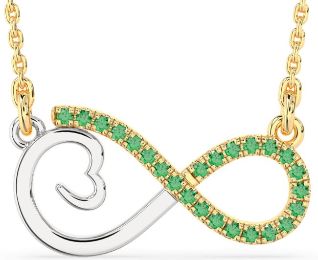 Large Emerald Gold Silver Infinity Heart Necklace