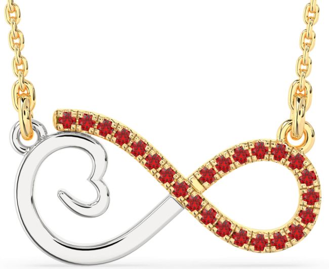 Large Ruby Gold Silver Infinity Heart Necklace