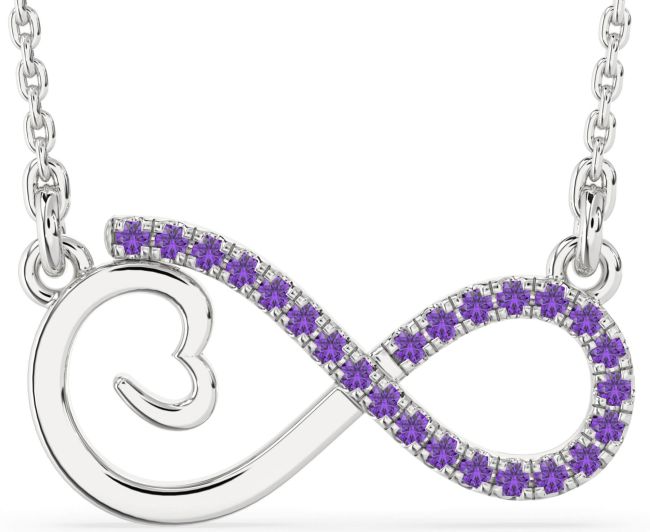 Large Amethyst Silver Infinity Heart Necklace