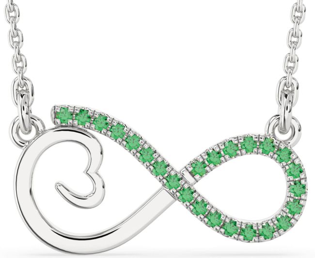Large Emerald Silver Infinity Heart Necklace