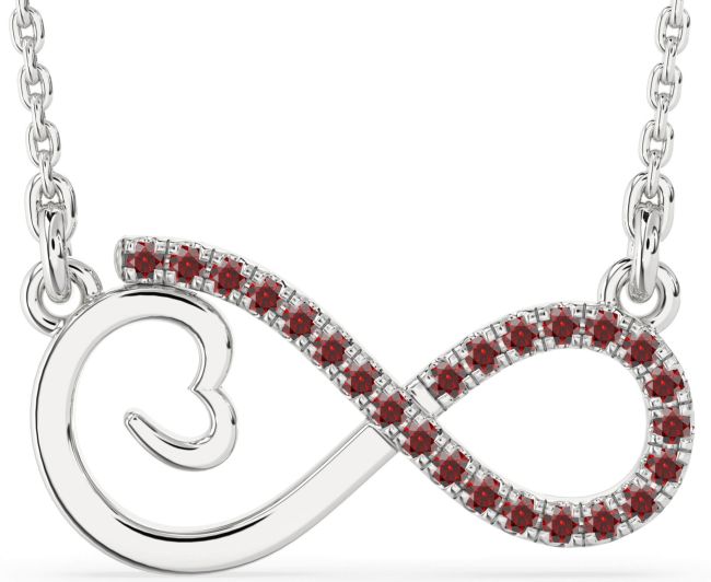 Large Garnet Silver Infinity Heart Necklace