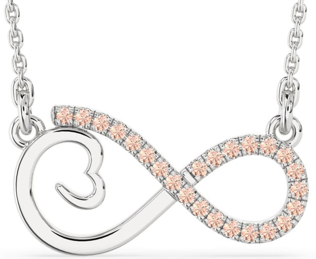 Large Morganite Silver Infinity Heart Necklace