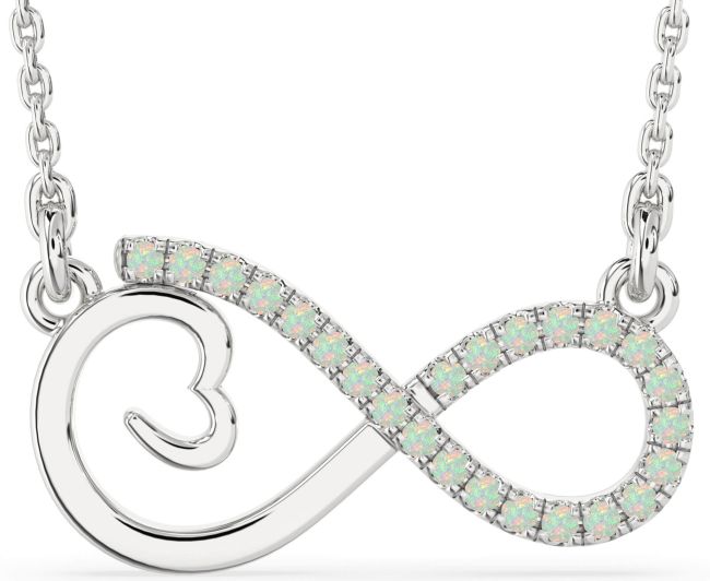 Large Opal Silver Infinity Heart Necklace