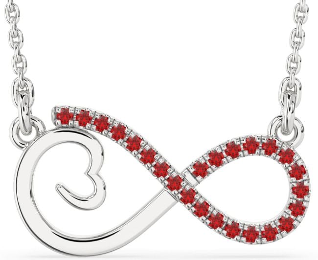 Large Ruby Silver Infinity Heart Necklace