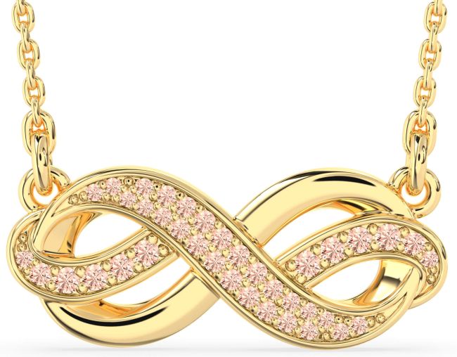 Large Morganite Gold Infinity Necklace