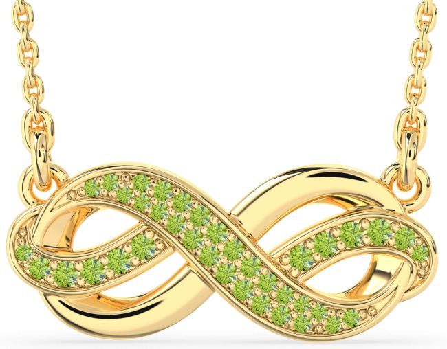 Large Peridot Gold Infinity Necklace