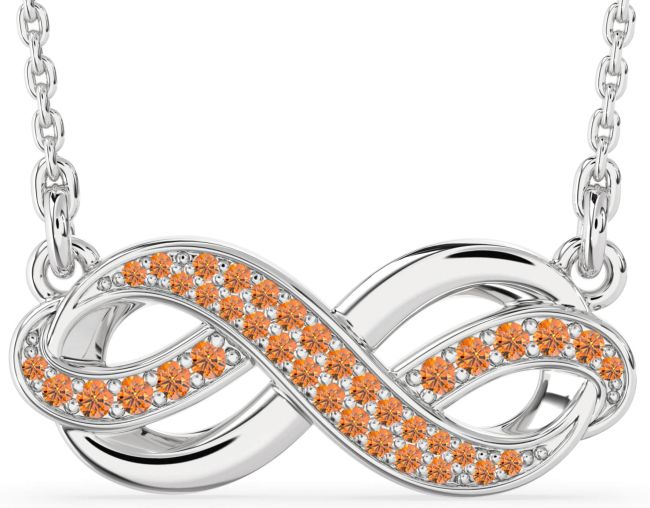 Large Citrine Platinum Infinity Necklace
