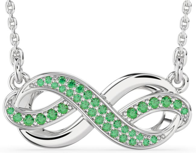 Large Emerald Silver Infinity Necklace