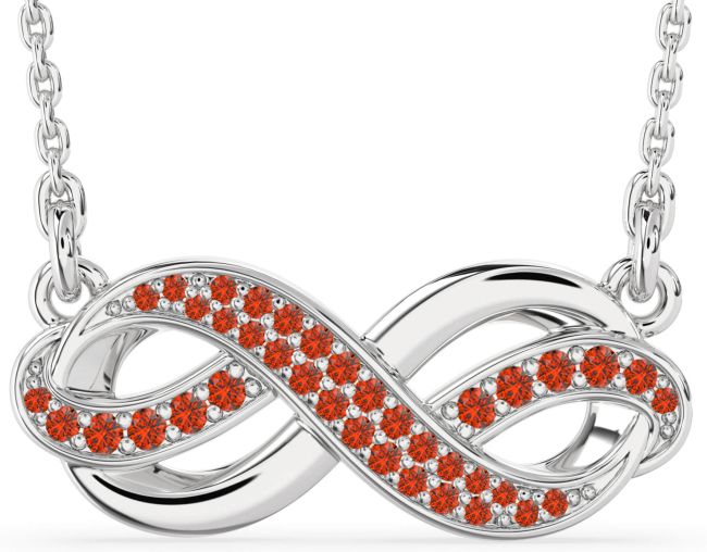 Large Fire Opal Platinum Infinity Necklace