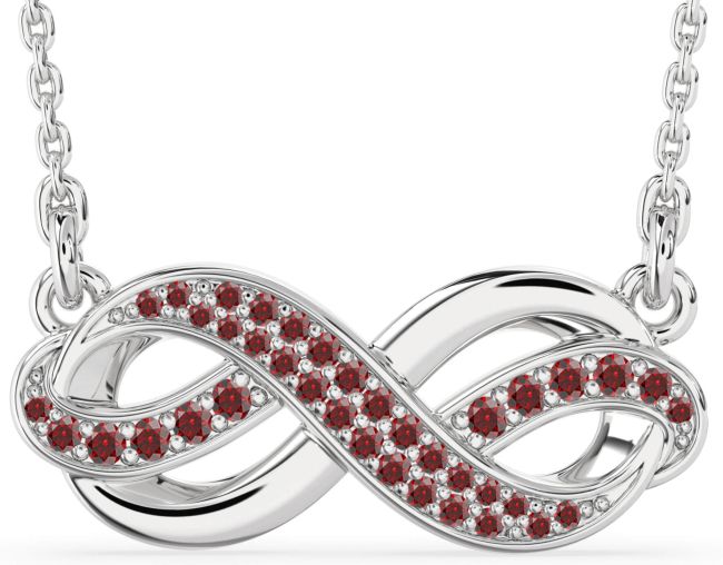 Large Garnet Platinum Infinity Necklace