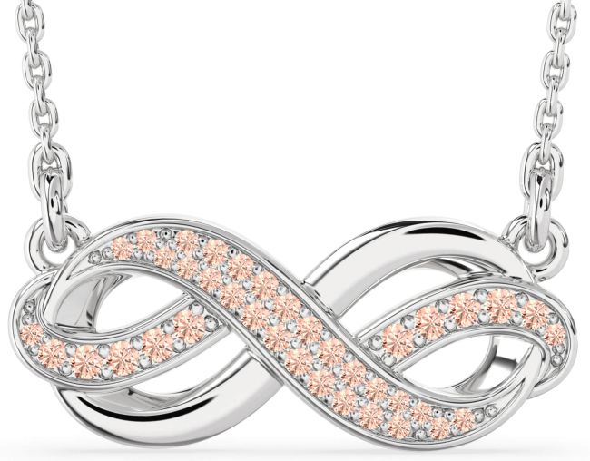 Large Morganite Silver Infinity Necklace