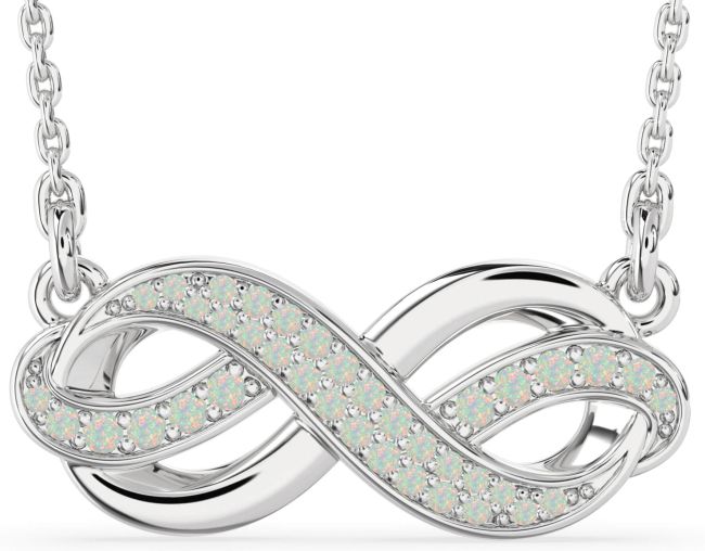 Large Opal Platinum Infinity Necklace