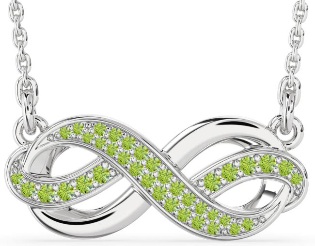 Large Peridot Platinum Infinity Necklace