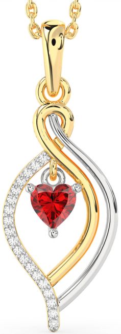 Diamond Ruby Gold Silver Heart Necklace