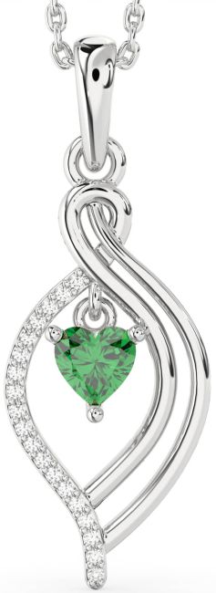 Diamond Emerald Silver Heart Necklace