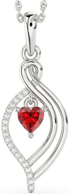 Diamond Ruby Silver Heart Necklace