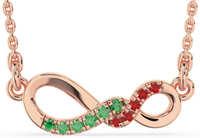 Emerald & Ruby Rose Gold Infinity Necklace