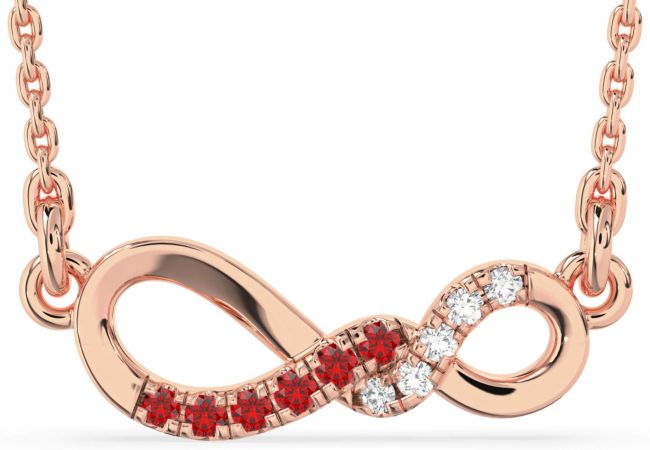 Diamond & Ruby Rose Gold Infinity Necklace