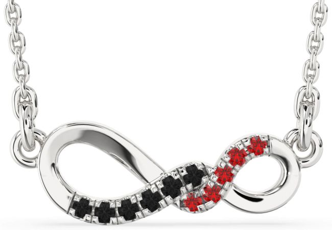 Black Diamond & Ruby Silver Infinity Necklace