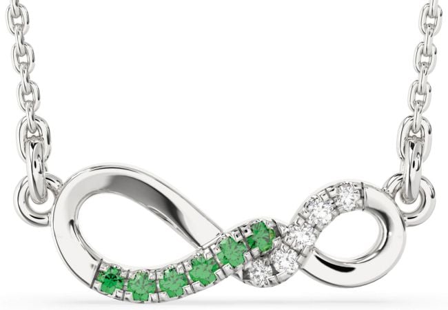 Diamond & Emerald Platinum Infinity Necklace