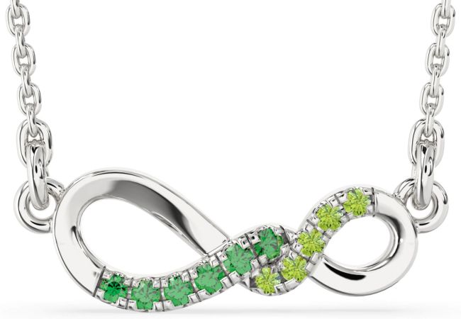 Emerald & Peridot Silver Infinity Necklace