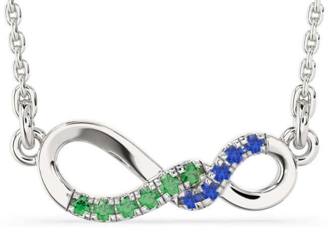 Emerald & Blue Sapphire Silver Infinity Necklace