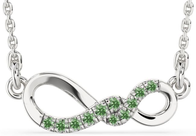 Green Diamond Silver Infinity Necklace